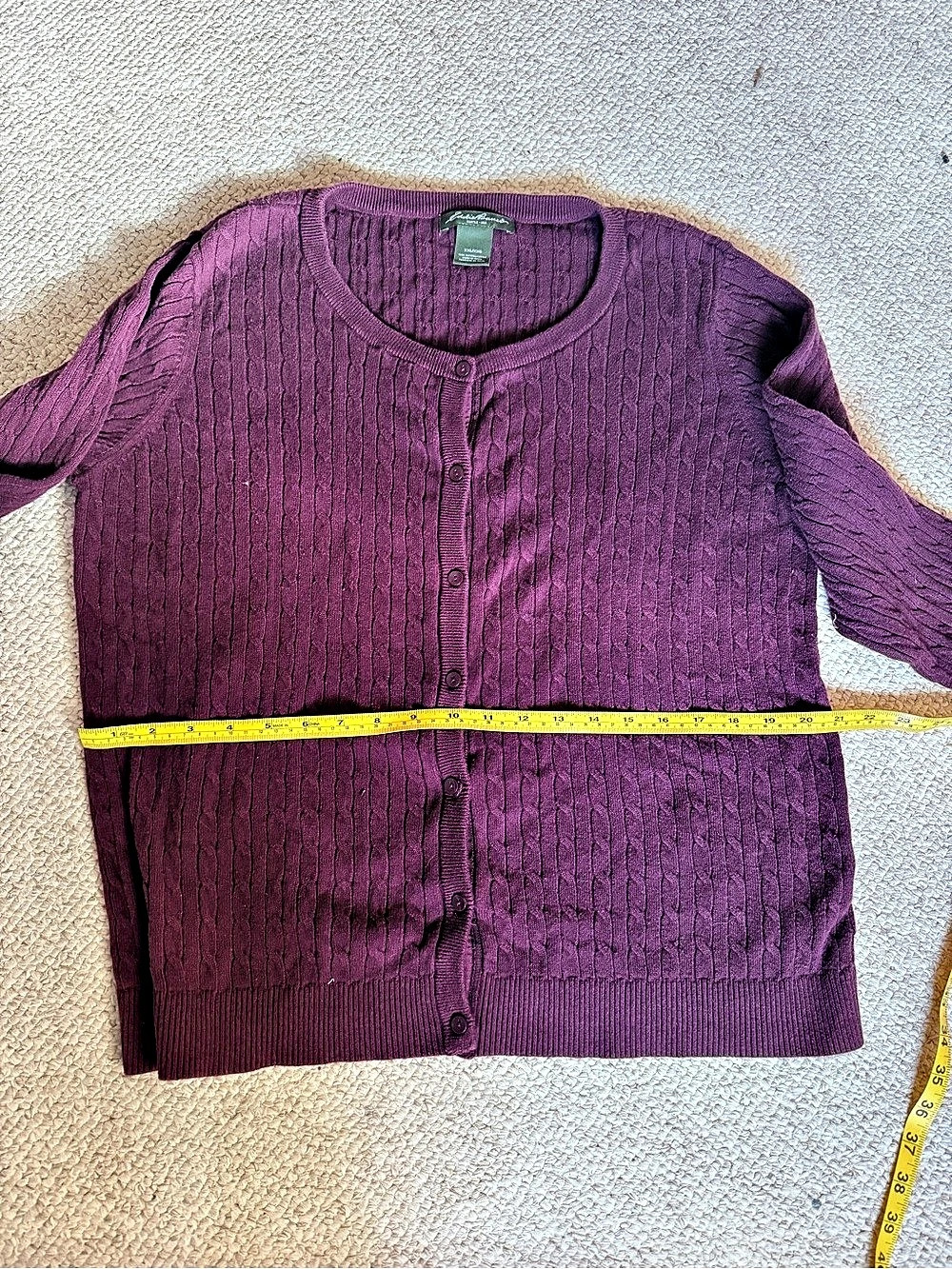 Eddie Bauer Cotton Cable Knit Button Front Cardigan Purple XXL/2X